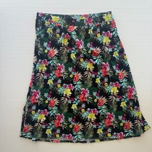 Terra & Sky Maxi Skirt Womens 1X Multicolor Floral Sides Slit Stretch Waistband